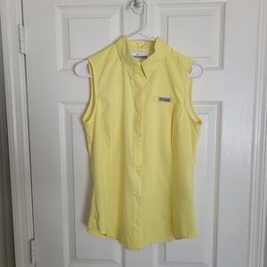NWOT Columbia PFG Lemon Yellow Sleeveless Women's Blouse Button-up SIZE S
